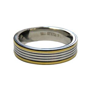 Inox Women's Polished Stainless Steel Ring with Top and Bottom Golden Trim